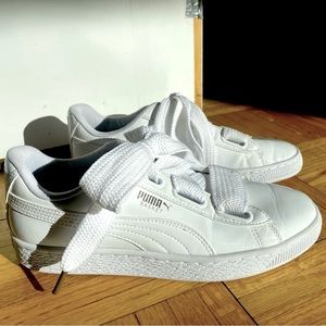 Puma Basket Heart Patent White Sneakers Womens Size 7.5